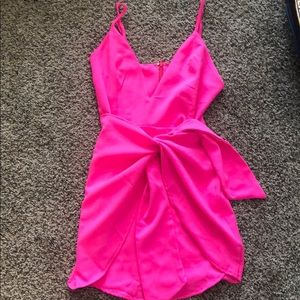 Satin Hot pink wrap tie dress